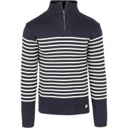 Sweater Armor Lux Camionneur Half Zip Trui Wol Strepen Navy