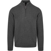 Sweater Suitable Half Zip Trui Lamswol Antraciet
