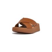 Teenslippers FitFlop F-MODE LEATHER FLATFORM CROSS SLIDES Light Tan