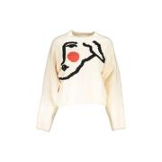 Sweater Desigual Gebreide Damestrui met Abstract Gezichtsontwerp Wit