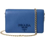 Schoudertas Prada Saffiano Leren Portemonnee aan Ketting Blauw