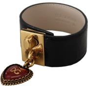 Armband D&amp;G Zwart Leren Armband met Hartbedel