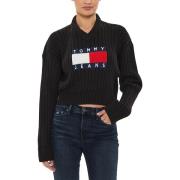 Fleece Jack Tommy Hilfiger Zwarte gebreide trui met V-hals en print