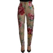 Broek D&amp;G beige zijden broek met bloemenprint