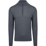 Sweater Profuomo Half Zip Pullover Merinowol Antraciet