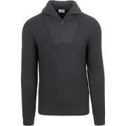 Sweater No Excess Half Zip Trui Two Coloured Melange Zwart