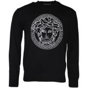 Sweater Versace Medusa Logo Geborduurde Trui Met Ronde Hals Zwart