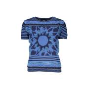 Sweater Desigual Womens Knitted TShirt met Bloemmotief - Blauw