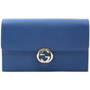 Handtas Gucci GG Marmont portemonnee aan ketting blauw leer