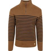 Sweater Armor Lux Camionneur Half Zip Trui Wol Strepen Bruin