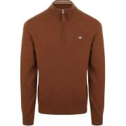 Sweater Gant Halfzip Wol Trui Logo Bruin