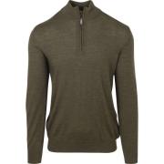 Sweater Profuomo Half Zip Pullover Merinowol Olijfgroen
