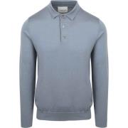 Polo Shirt Lange Mouw Profuomo Longsleeve Poloshirt Merinowol Blauw