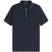 Polo Shirt Korte Mouw Fred Perry Crepe Pique Zip Neck Polo Shirt Navy
