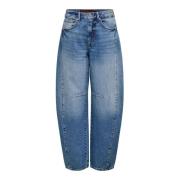 Straight Jeans Only 15358011 HORSE L.34-BARREL RED - MEDIUM BLUE DENIM