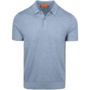 Polo Shirt Korte Mouw Suitable Knitted Polo Cotton Linen Blauw