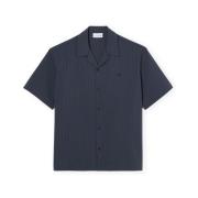 Overhemd Korte Mouw Lacoste Seersucker Relaxed Fit Shirt - Noir/Gris