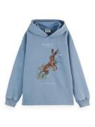 Scotch & Soda Hoodie Washed artwork oversized Blauw dames