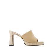 Beige Geperst Leren/Suede Sandalen By FAR , Beige , Dames