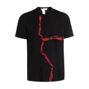 Zwart T-shirt met Open Cut Tartan detail Comme des Garçons , Black , H...