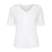 Wit Linnen V-Hals T-Shirt Part Two , White , Dames