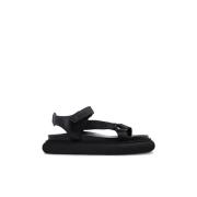 Platte Zwarte Sandalen Moncler , Black , Dames