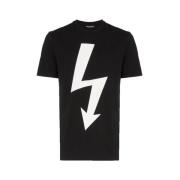 Zwart Slim Fit T-Shirt met Bedrukt Logo Neil Barrett , Black , Heren