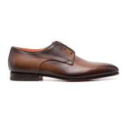 Cognac Bruine Leren Derby Schoenen Santoni , Brown , Heren