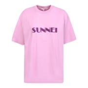 Paarse katoenen T-shirt met geborduurd logo Sunnei , Purple , Dames