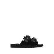 Zwarte suede moto slippers Suicoke , Black , Heren