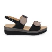 Zwarte spiegelfinish platte sandalen Cinzia Soft , Black , Dames