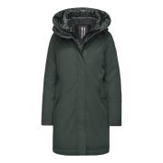 Lange parka met capuchon en dubbele kraag BomBoogie , Green , Dames