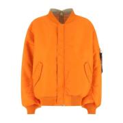 Oranje nylon omkeerbaar gevoerde oversized jas met gewatteerde omkeerb...