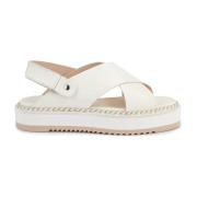 Witte Leren Platte Sandalen AGL , White , Dames