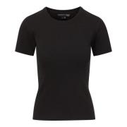 Zwart Geribbeld T-shirt met Gebogen Halslijn Veronica Beard , Black , ...