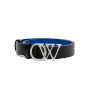 Zwart OW-gesp leren Riem Off White , Black , Heren