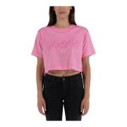 Katoenen Overprinted Cropped T-Shirt Lanvin , Pink , Dames