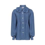 Romantische Denim Blouse met Plastron See by Chloé , Blue , Dames