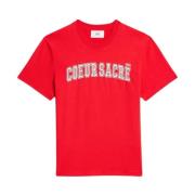 Geborduurd Logo Katoenen T-Shirt Ami Paris , Red , Heren