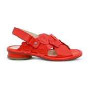 Rode Leren Platte Sandalen Vrouwen AGL , Red , Dames