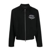 Zwarte Wolmix Geborduurd Logo Jas Amiri , Black , Heren