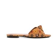 Leren Sliders met Bloemenprint Saint Laurent , Brown , Dames