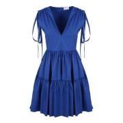 Blauwe Poplin Midi Jurk RED Valentino , Blue , Dames