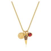 Men`s Golden Talisman Necklace with Arrowhead, Red Ruby CZ Drop and Be...