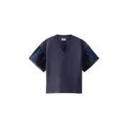 Katoenen T-shirt met Pofmouwen en Uitzicht op het Meer Woolrich , Blue...