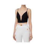 Zwarte Stretch Dubbele Crepe Crop Top Elisabetta Franchi , Black , Dam...