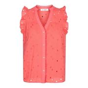 Geborduurde Anglaise Top met Ruches Co'Couture , Pink , Dames