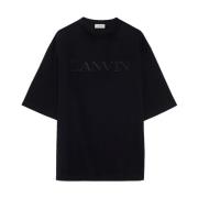 Zwarte Geborduurde Katoenen T-shirt voor Mannen Lanvin , Black , Heren