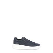 Blauwe Leren Sneakers met Ronde Neus en Logotong Hogan , Blue , Heren