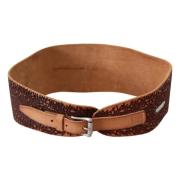 Scervino Street Brown Wide Lederen geborduurde ontwerp Logo -Riem Erma...